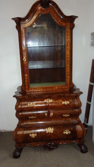 Dutch marquetry Bombe commode bookcase restored