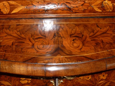 Close-up of antique Dutch marquetry Bombay commode