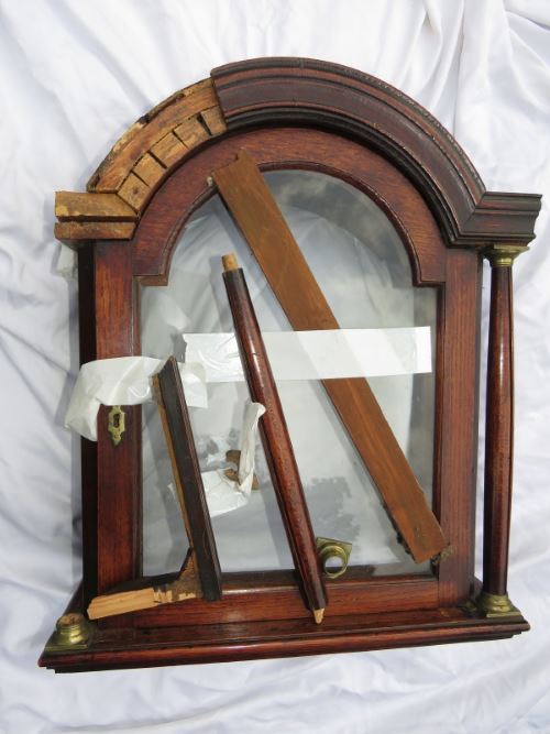 Early 18th century oak grandfather clock hood broken